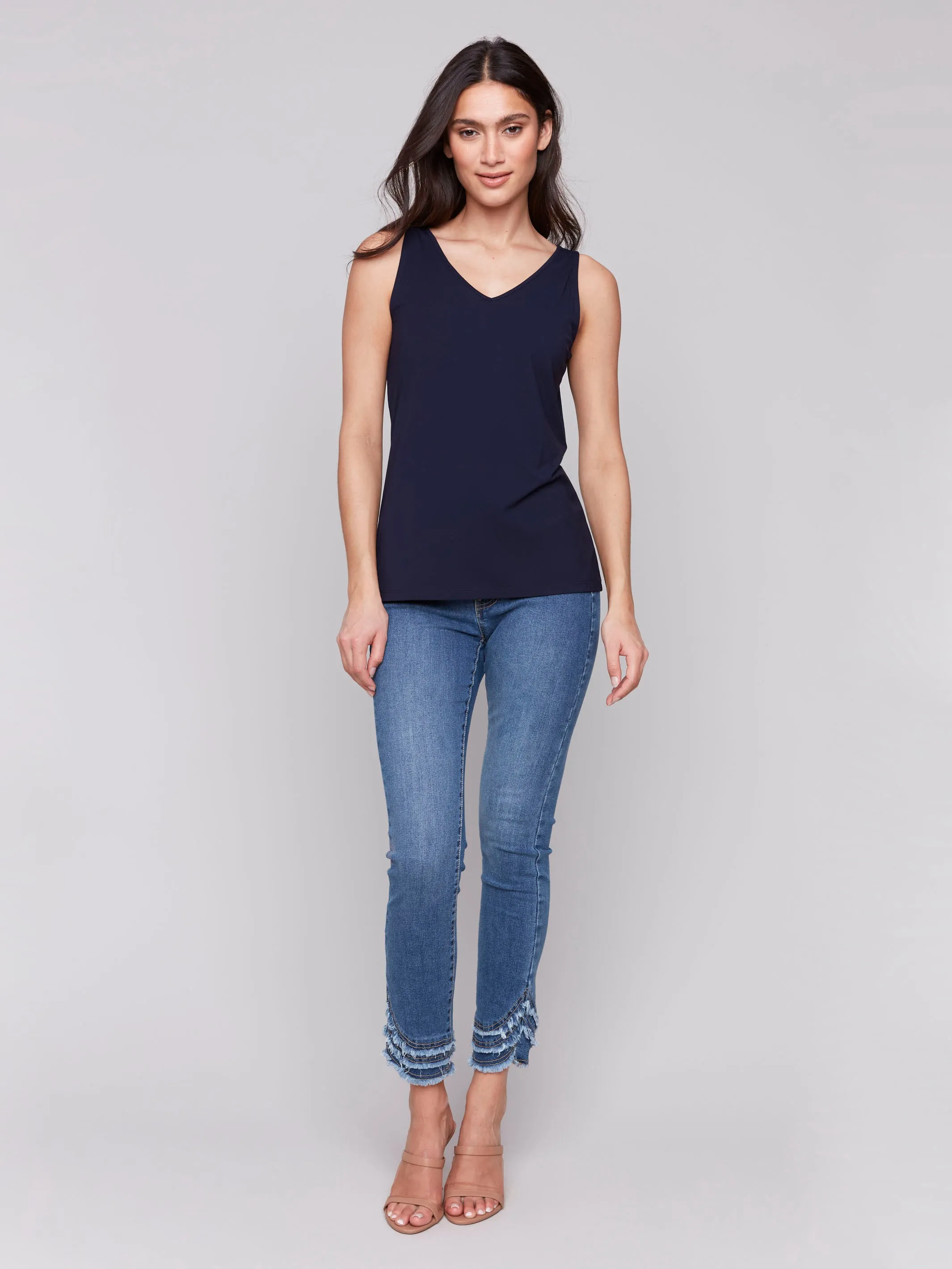 Reversible Bamboo Cami - Navy Elegant Cut