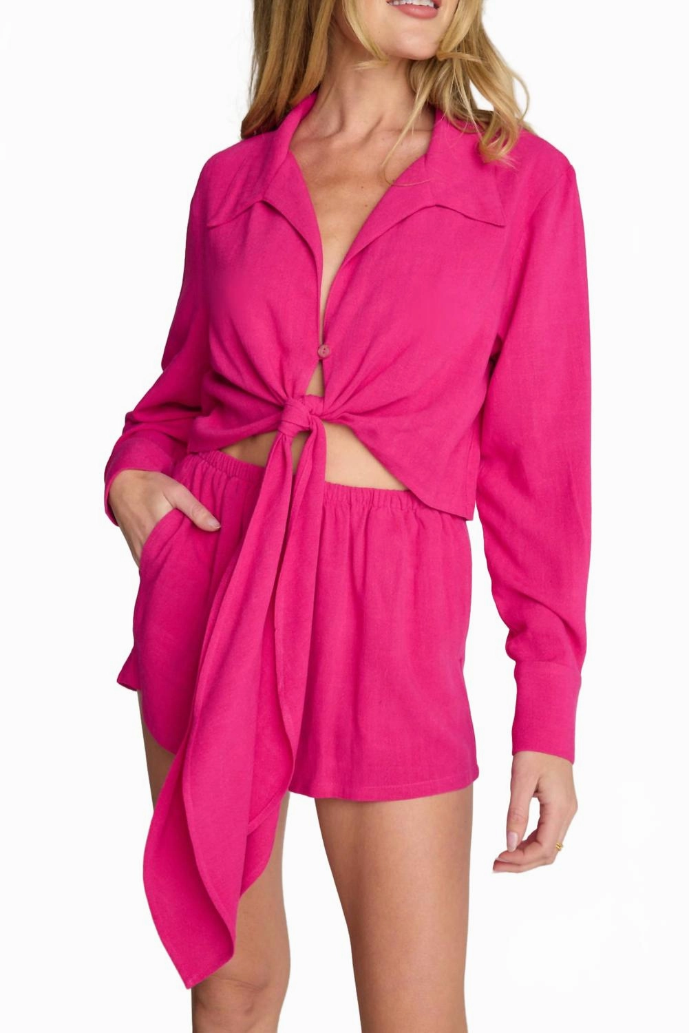 Ombre effect Rhea Linen Shorts In Magenta