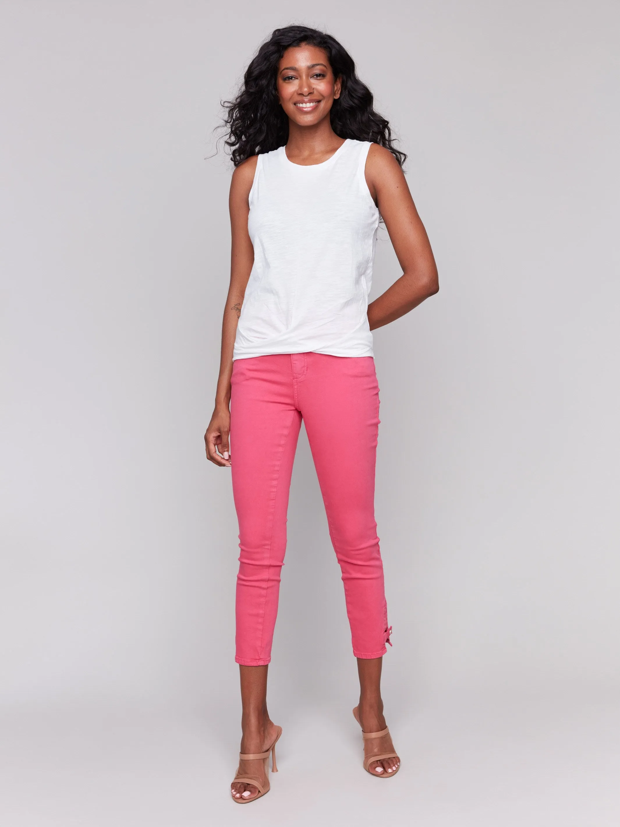 Organic Cotton Slub Tank Top with Knot Detail - White Comfortable Collar