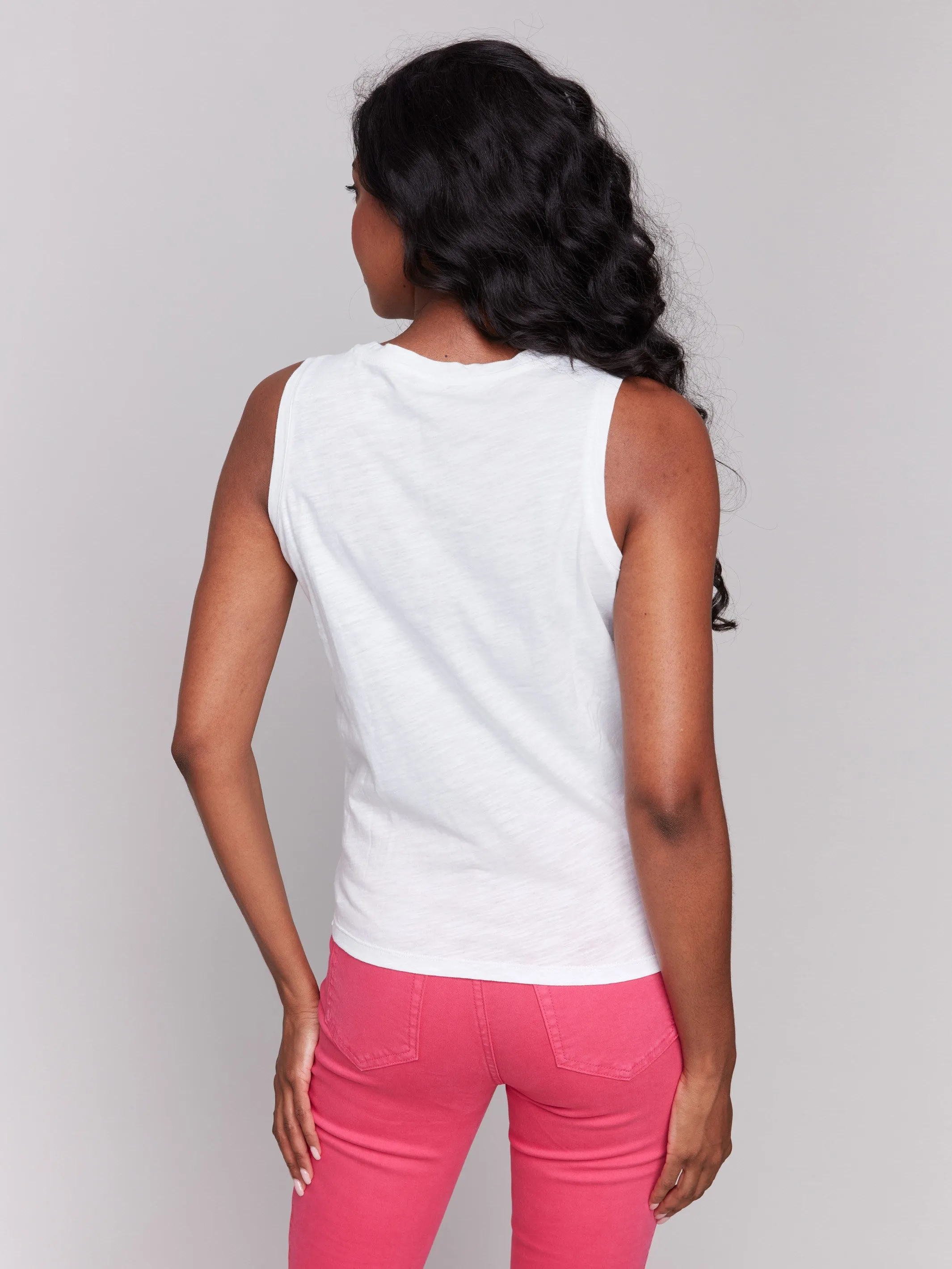 Organic Cotton Slub Tank Top with Knot Detail - White ReflectiveTrimDetails Hypoallergenic Textile