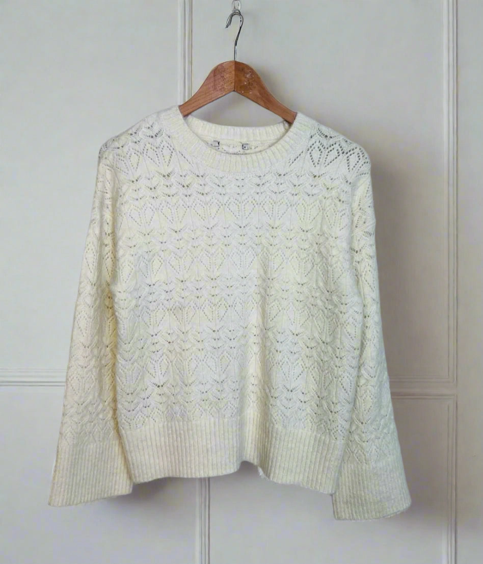 Cozy Fit Ivory Crochet knit Wool Blend Jumper