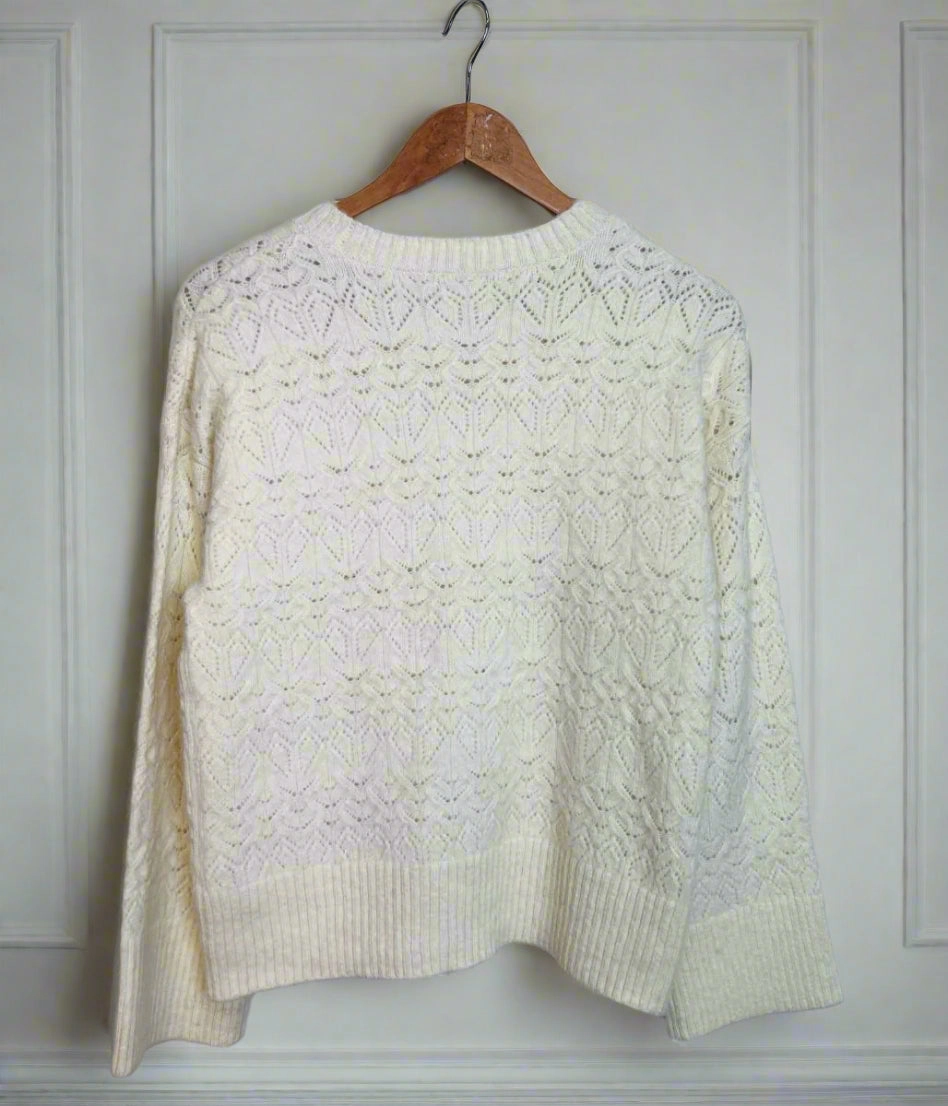 Ivory Crochet knit Wool Blend Jumper Stylish Comfort Ultimate Knitwear