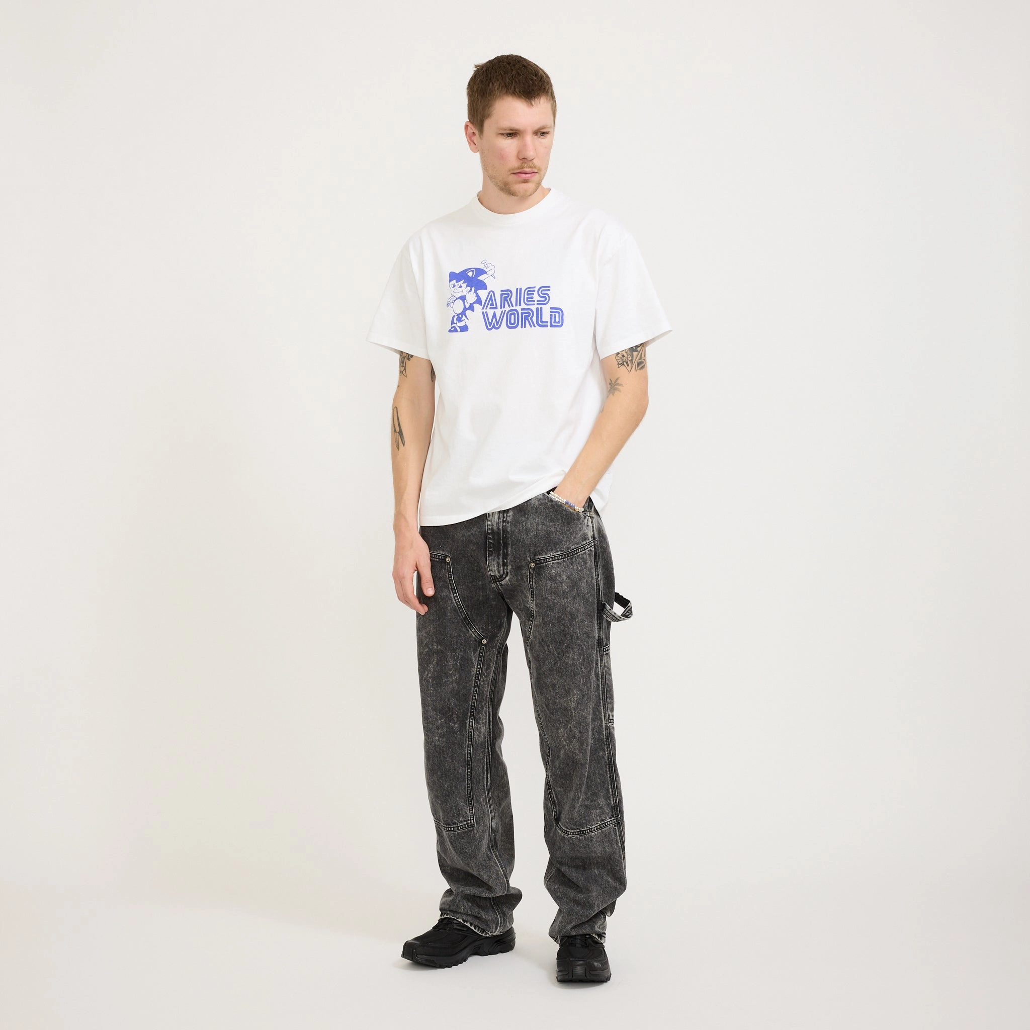 Spring Mood Elegant City Walk Artist Vibe Travel Outfit Acid Wash Denim Carpenter Jean Black