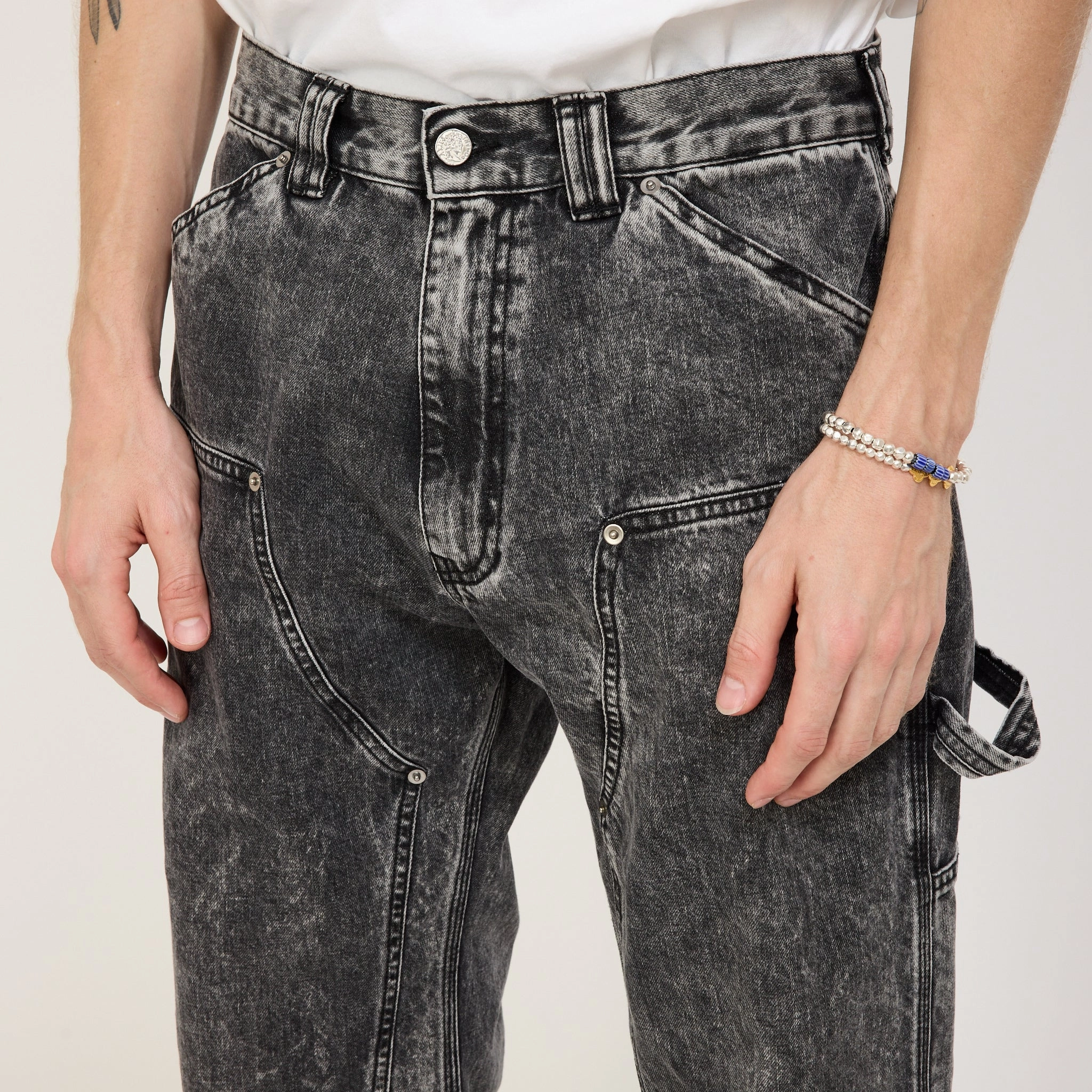 Classic Wear Morning Stroll Stylish Fit Acid Wash Denim Carpenter Jean Black