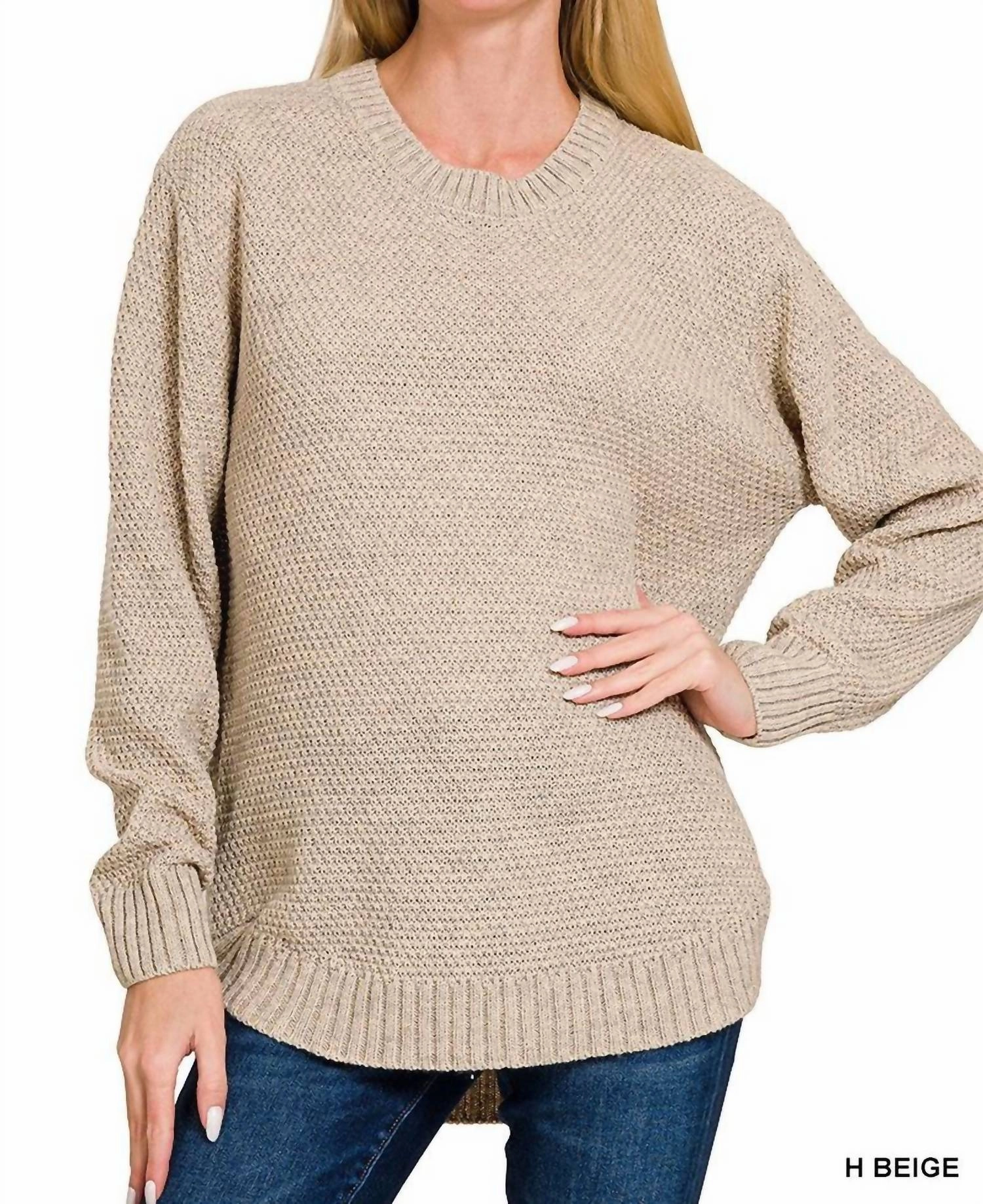 Perfect for Layering Smart Fashion Riley Round Neck Sweater In Beige
