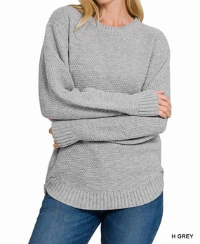Luxury Knit Riley Round Neck Sweater In Heather Grey
