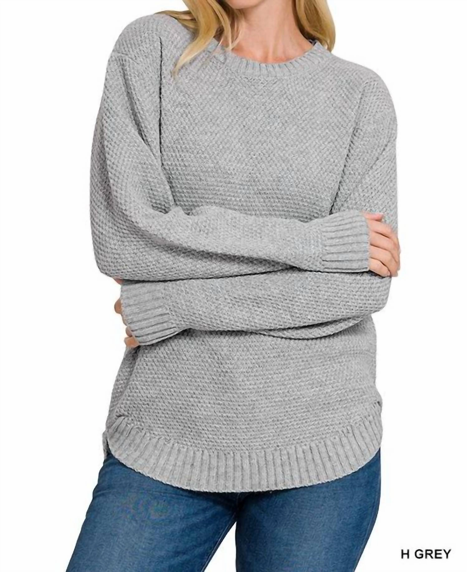 Luxury Knit Riley Round Neck Sweater In Heather Grey