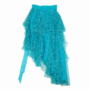 Affordable Fashion perforated design Rodarte Floral Lace Asymmetrical Skirt - Teal