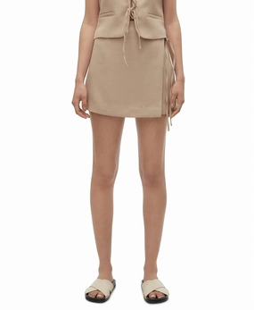 Stain-Resistant Rose Solid High-Waist Side-Tie Skort In Nomad