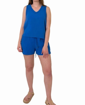 Wrinkle resistant fabric Wide Leg Shorts In Bluejay