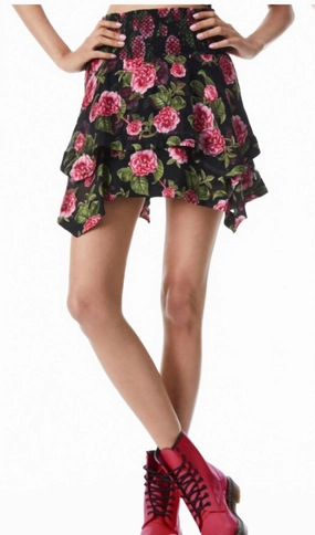 Zarya Asymmetrical Smocked Mini Skirt In Cheri Floral Aesthetic Fit