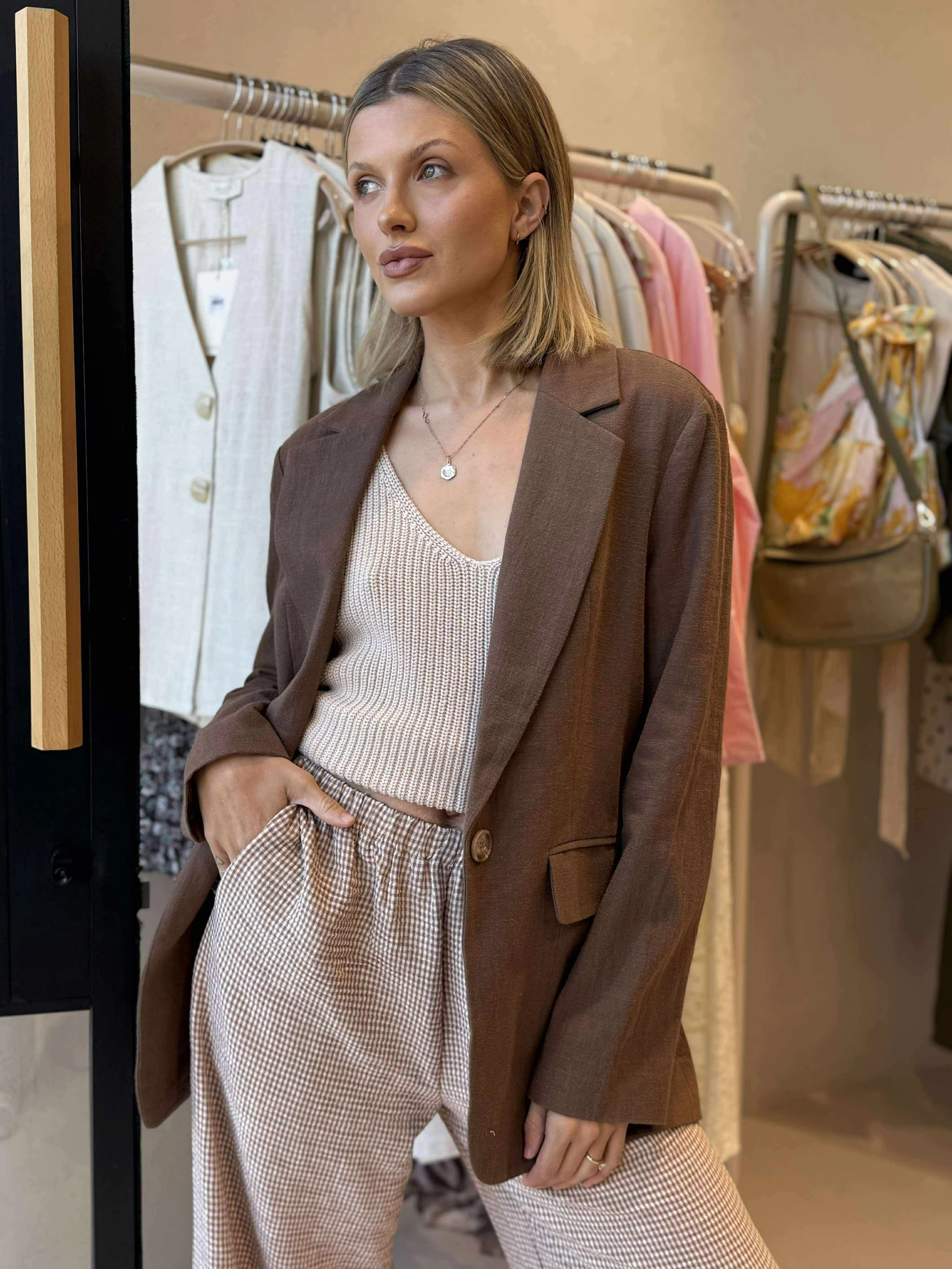 Ergonomic Silhouette PERRY LINEN JACKET - CHOCOLATE