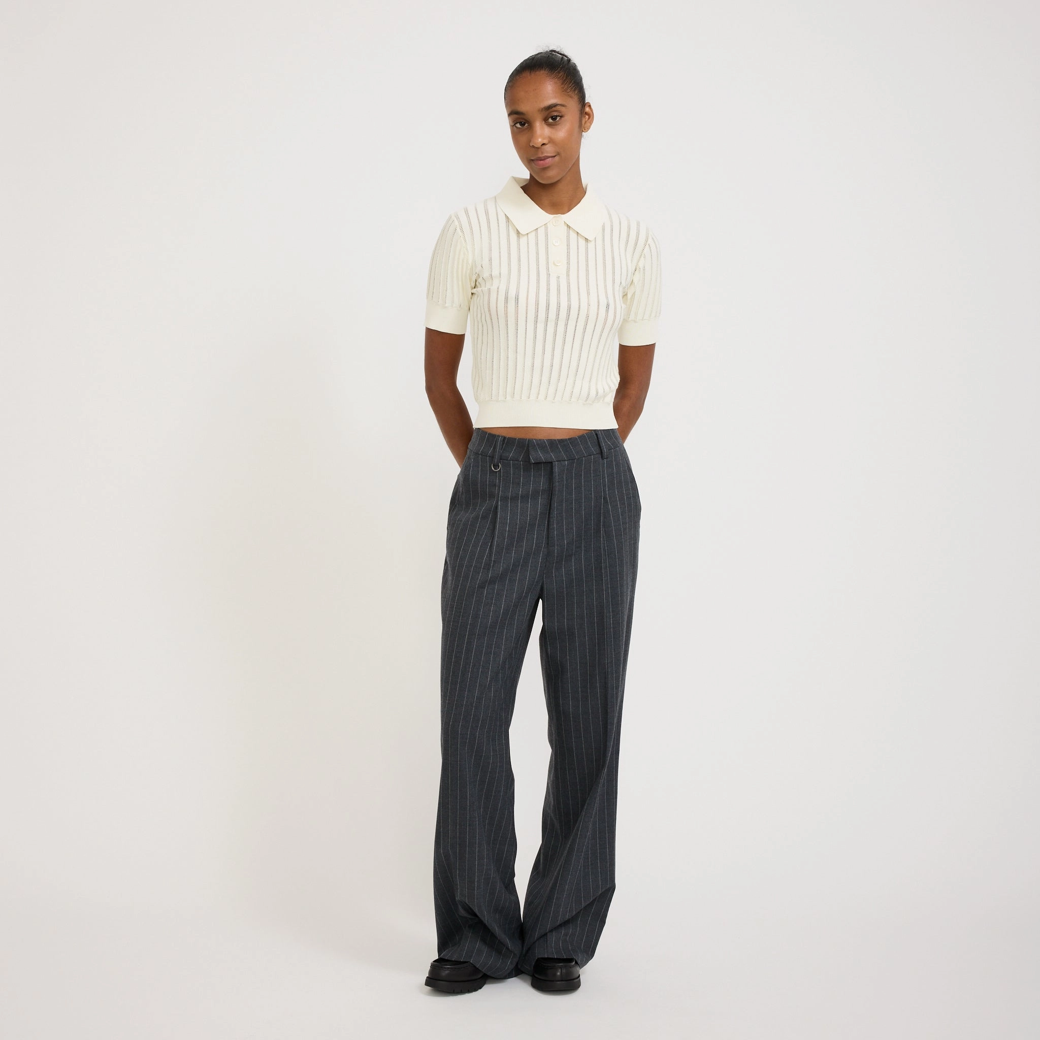 Sally Knit Polo Off White Essential Wardrobe