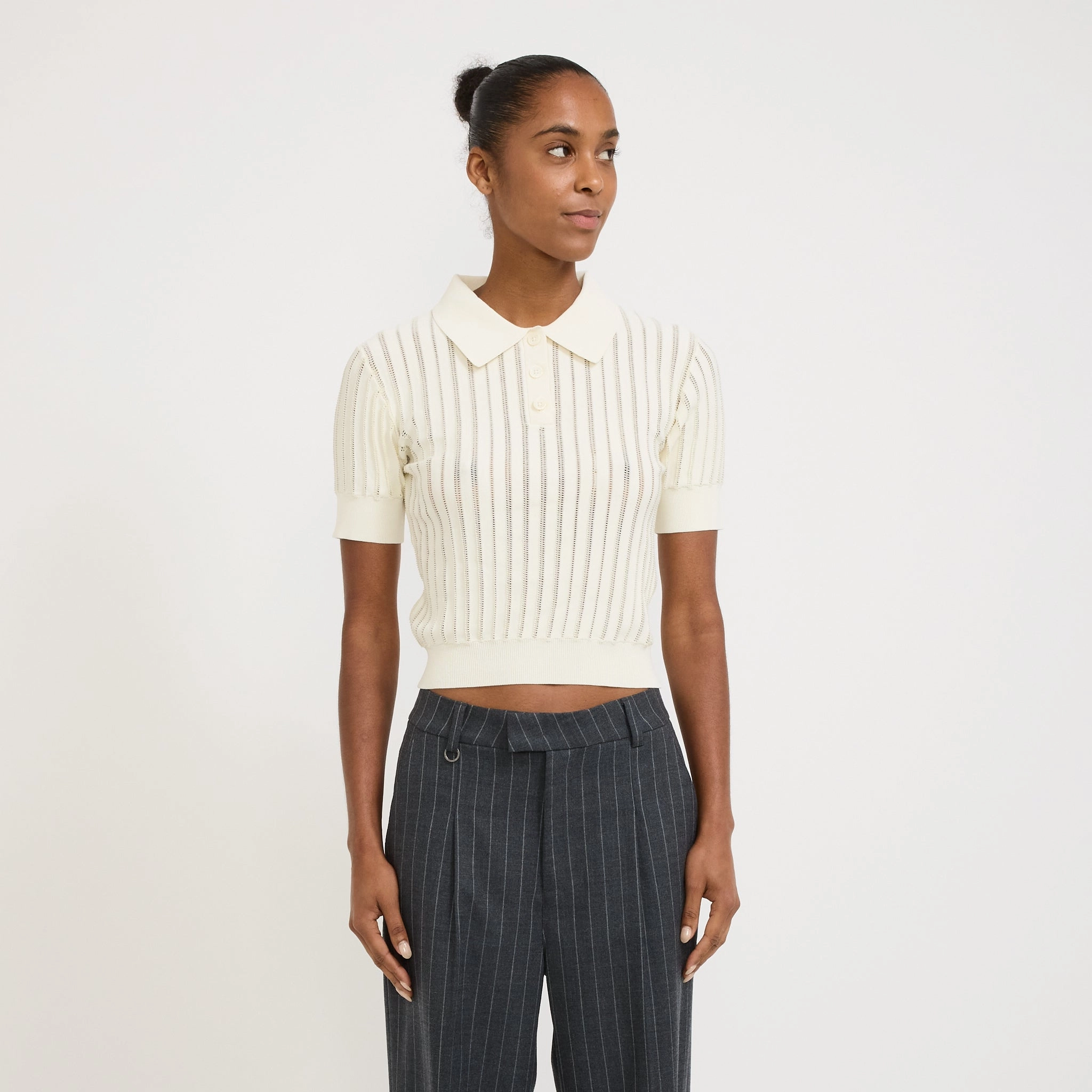 Sally Knit Polo Off White Casual Layers