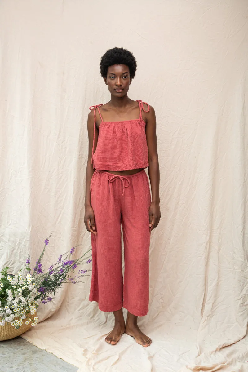 Soft Feel Minimal Waistband Sawyer Organic Cotton Trouser in Rose