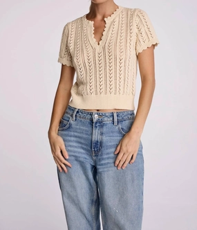 Cozy Thermal Warm Knit Scalloped V-Neck Sweater In Natural