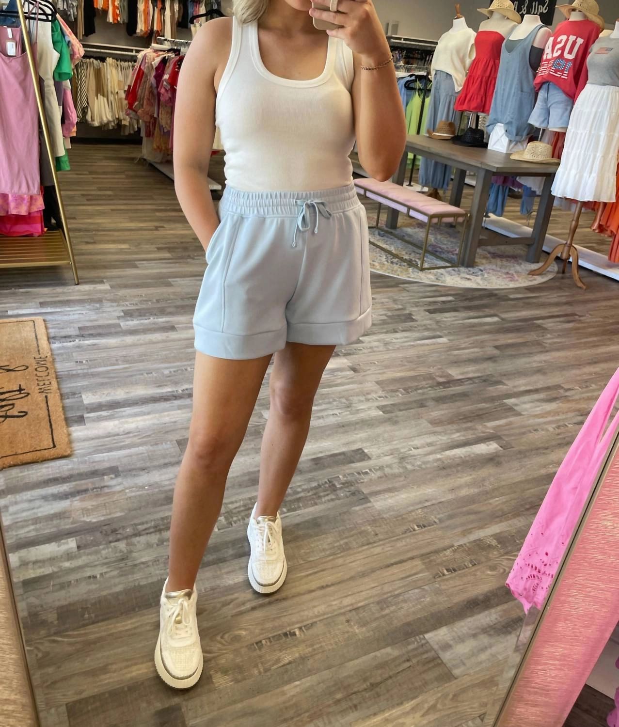 Scuba Casual Shorts In Light Blue Midweight Texture hypoallergenic