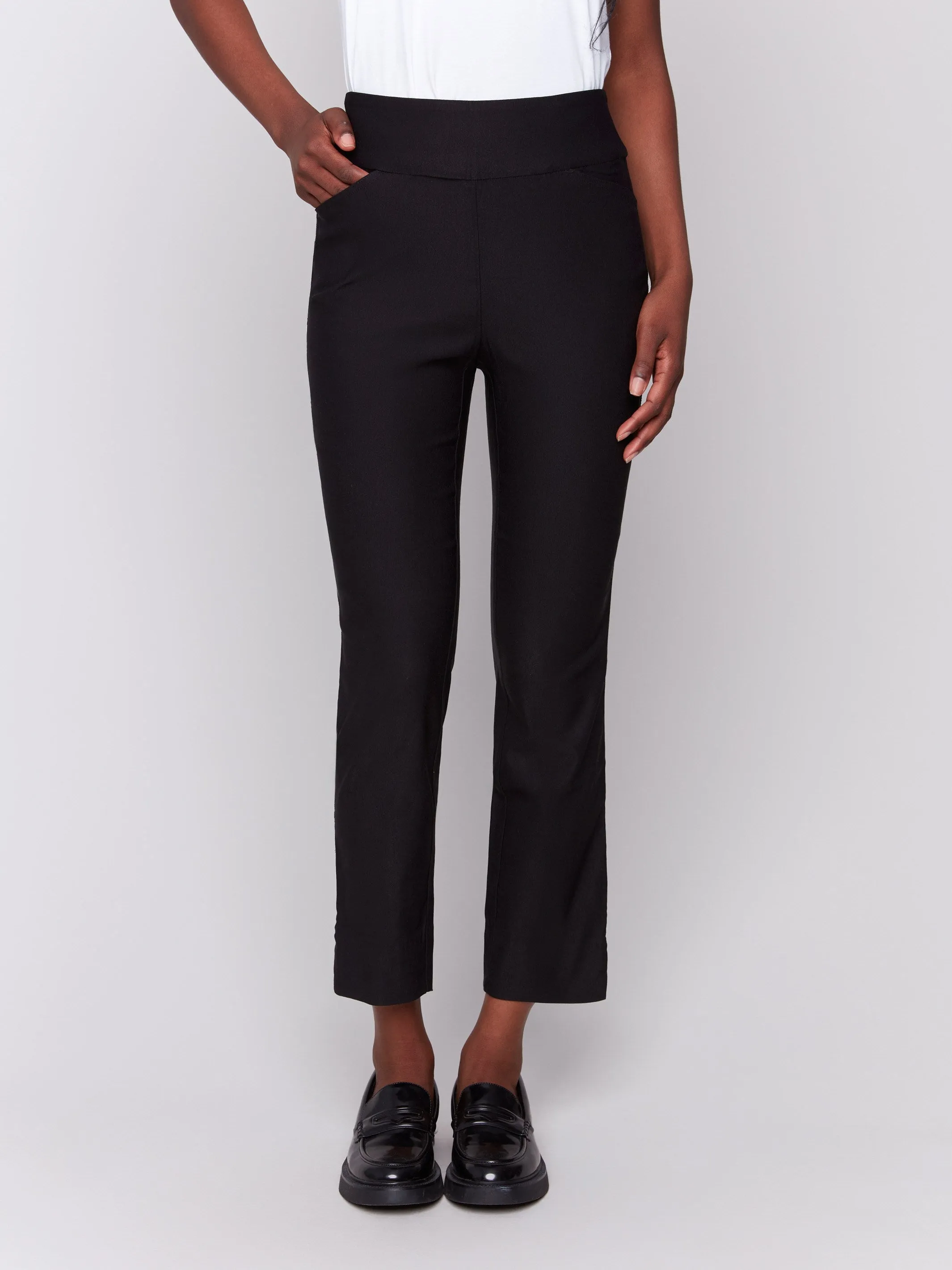 Capri Pants With Hem Slit - Black Stretch Fit Perfect Stretch