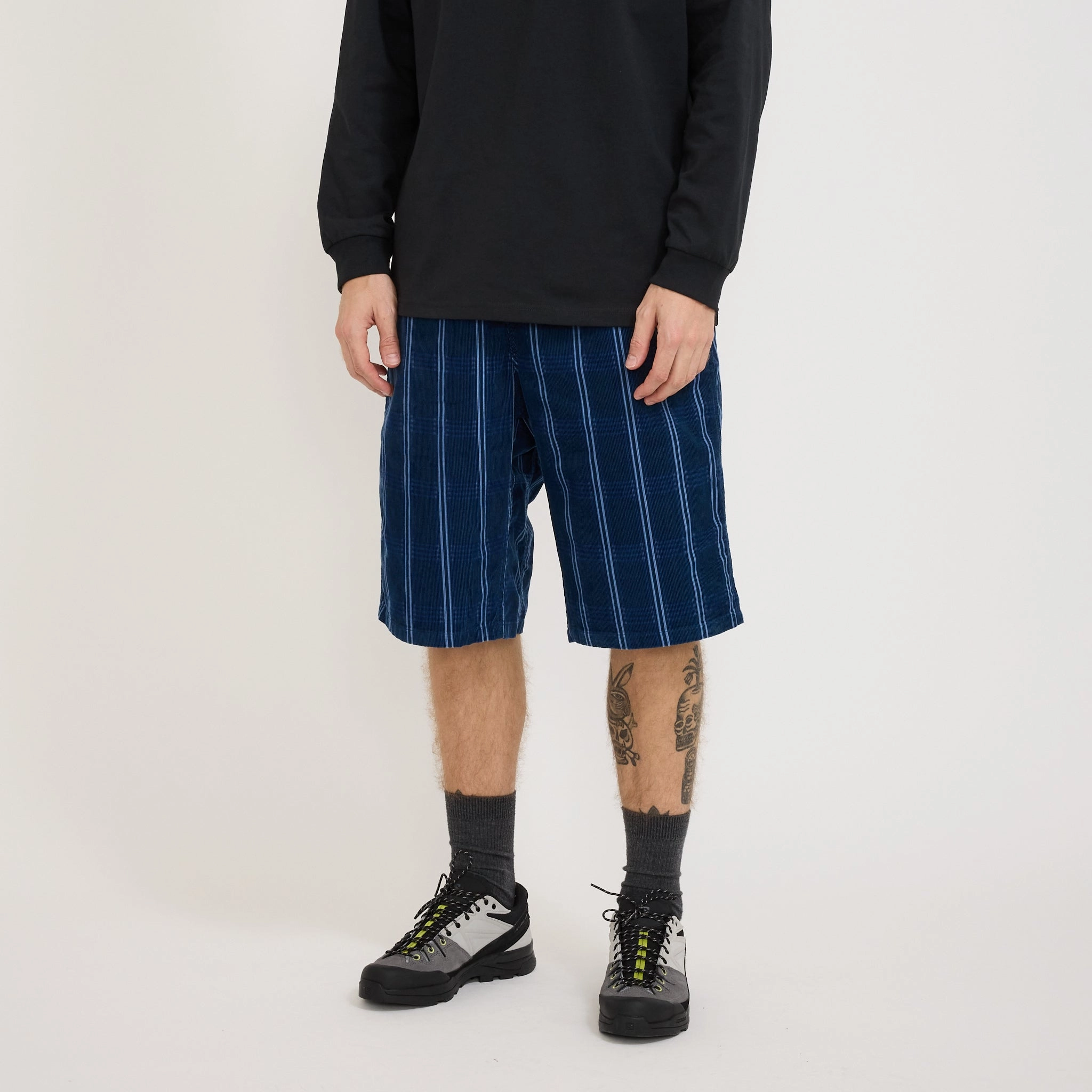 Corduroy Swell Short Navy Check Patchwork Design