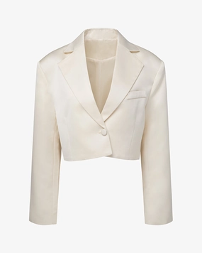 Cropped Satin Blazer Stretchable Cuffs Chill Look