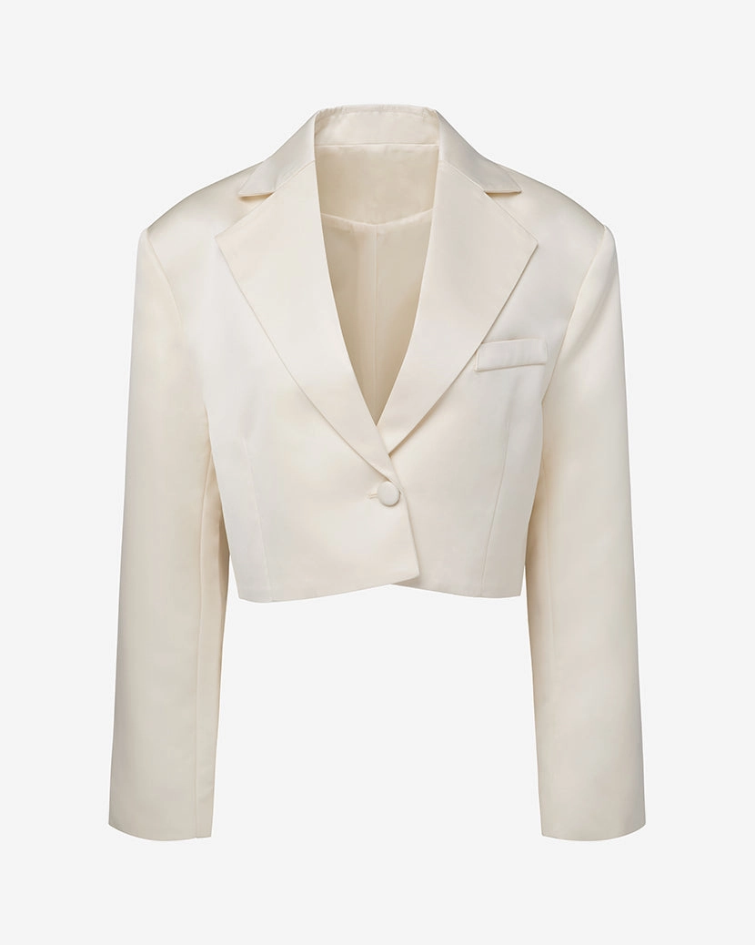 Cropped Satin Blazer Odor Resistant Lining
