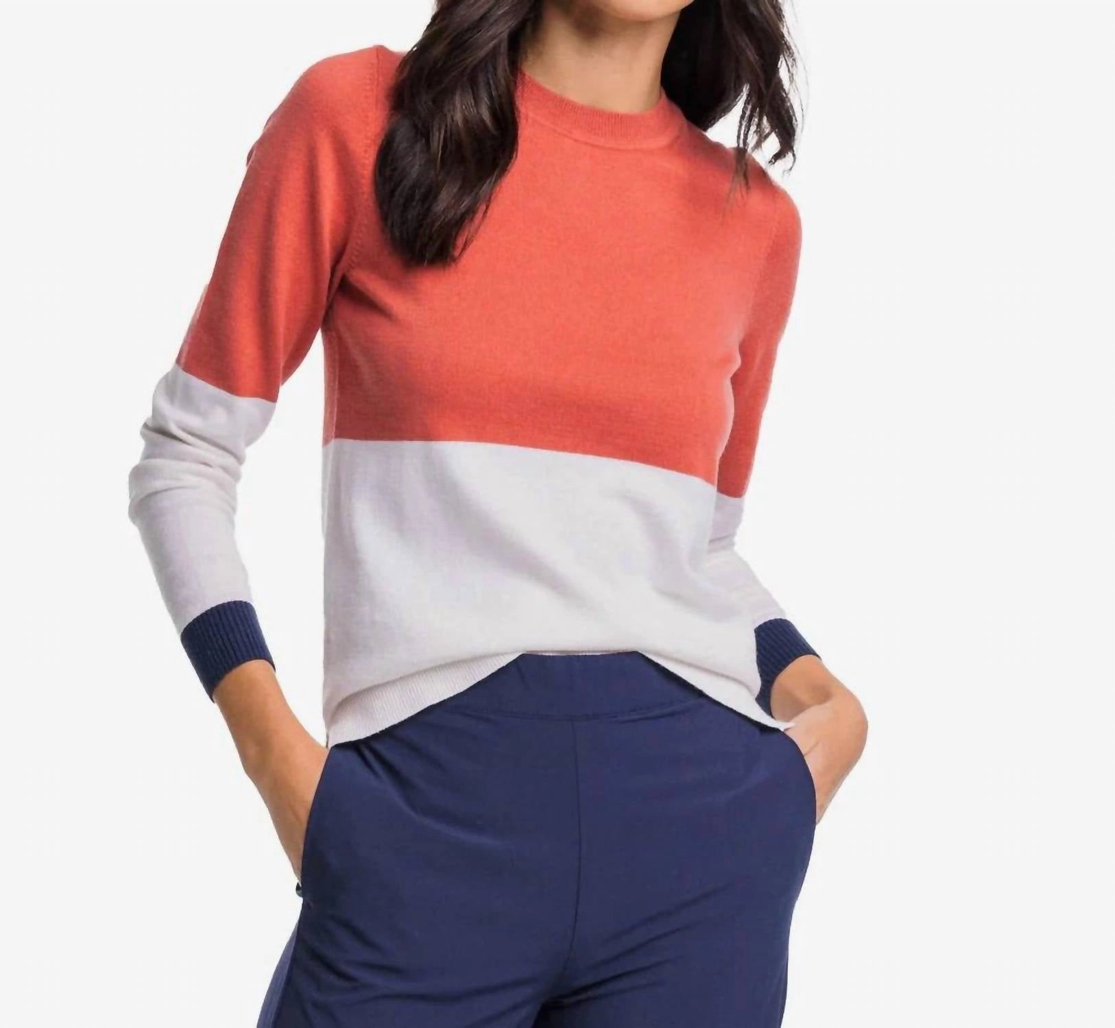 Color Block Fireside Sweater In Dusty Coral light layering