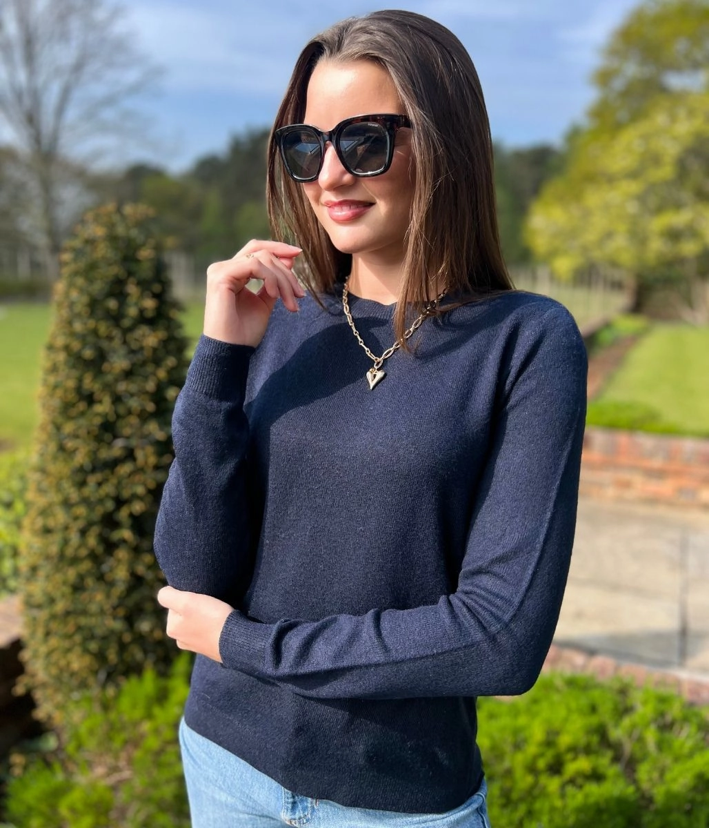 Light Comfort Stylish Knit Look Navy Recycled Blend Jumper