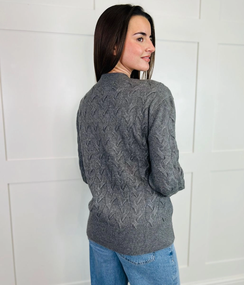Grey Sparkle Cable Knit Jumper Perfect Stretch Active Layer