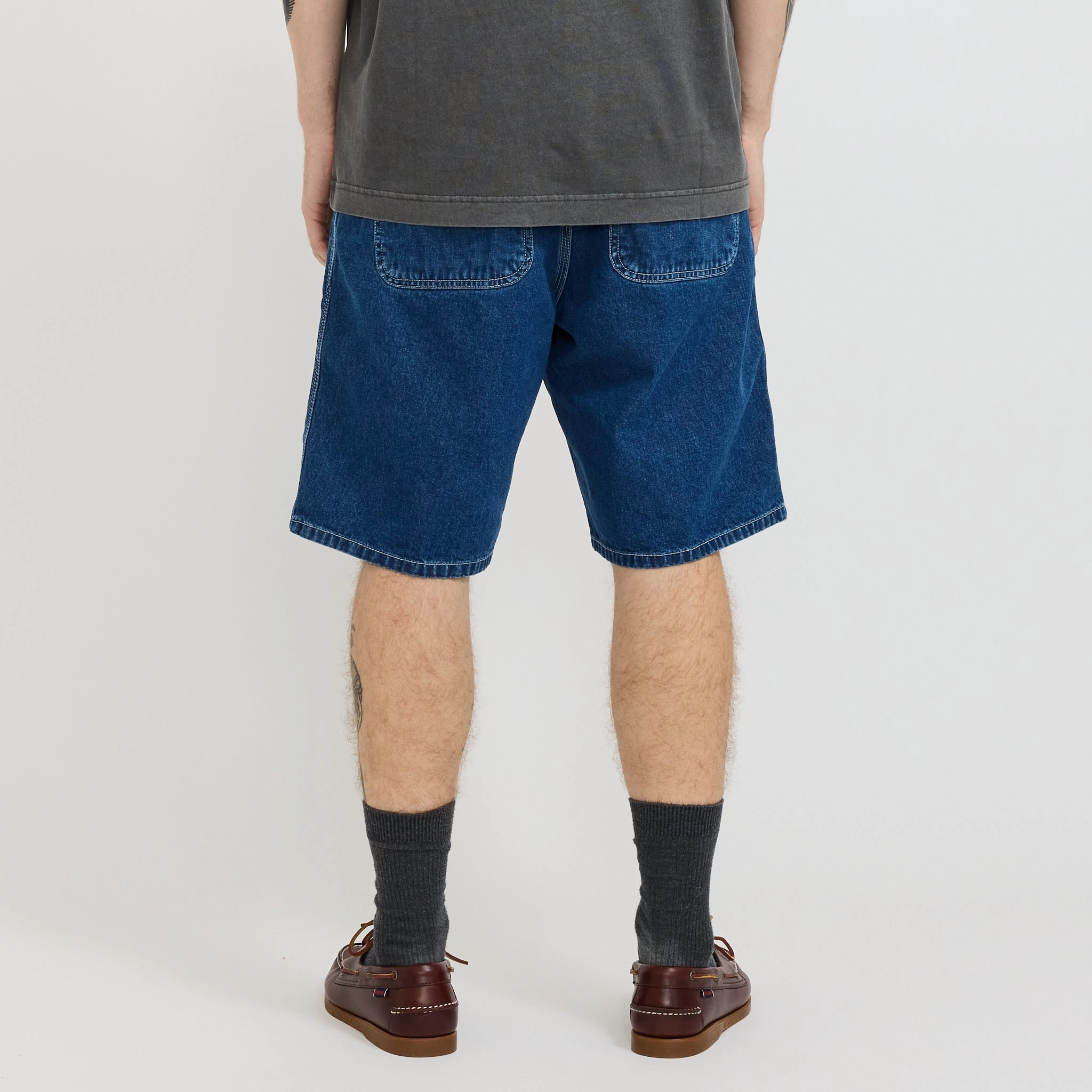 Simple Short Blue Stone Washed Stretch Woven Fabric Sweat Resistant Fabric