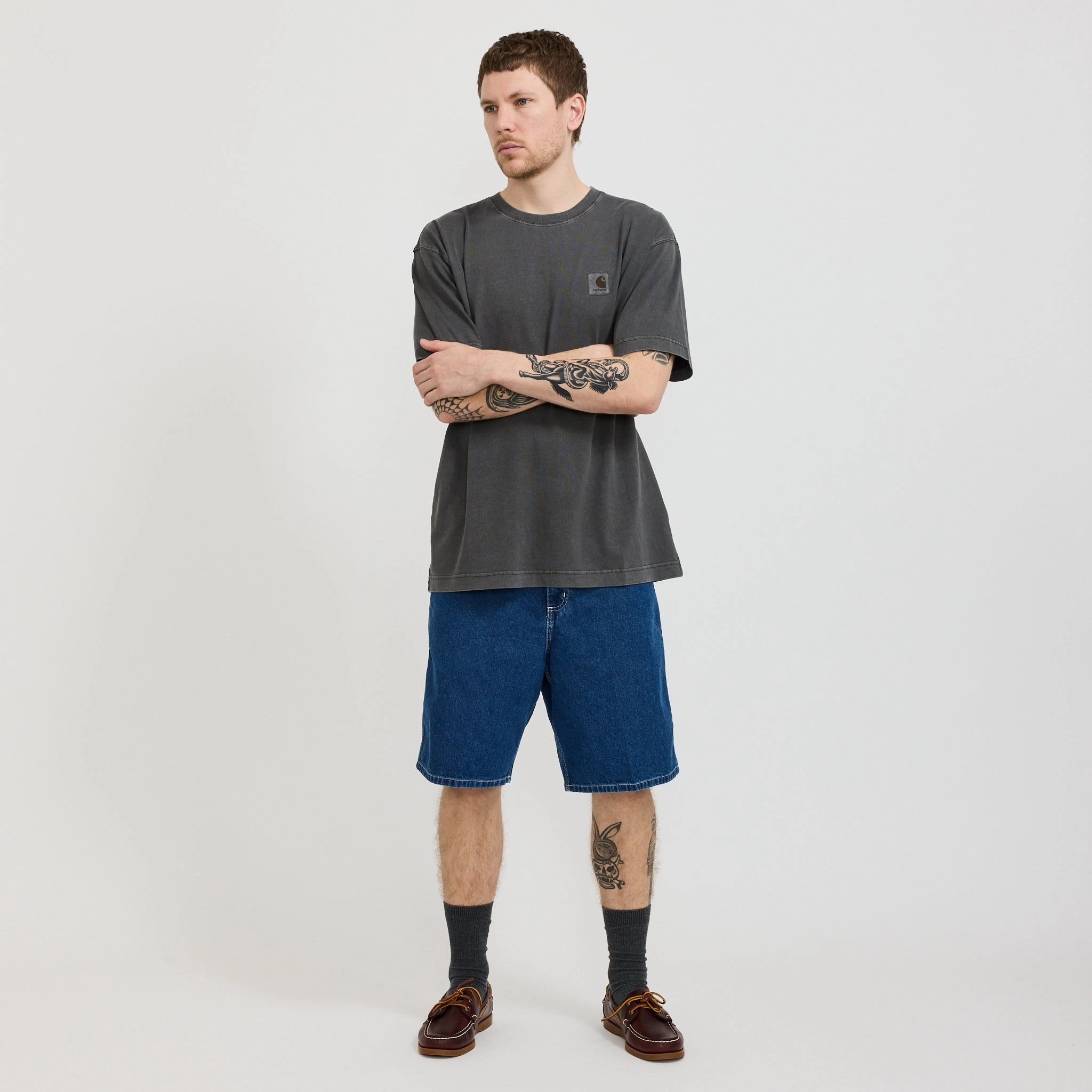 Simple Short Blue Stone Washed multiple pockets Clean Fabric