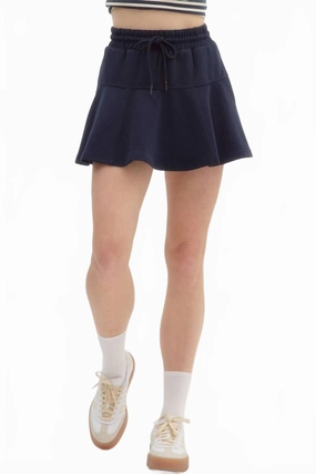 High Waist Pull On Skort In Navy All Season linen option