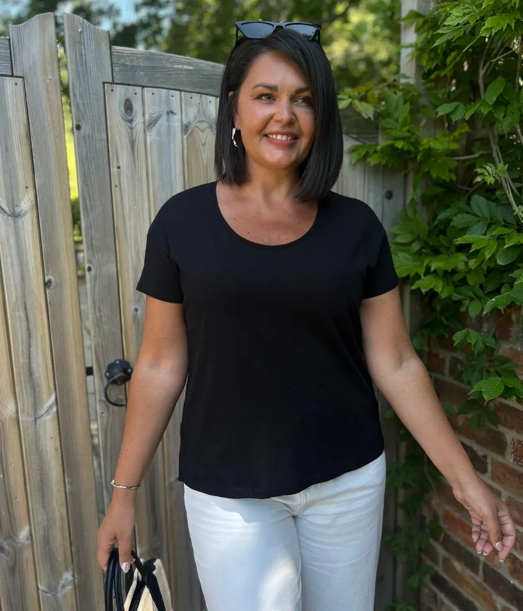 MultipanelLayout Black Basic Scoop Neck Tee