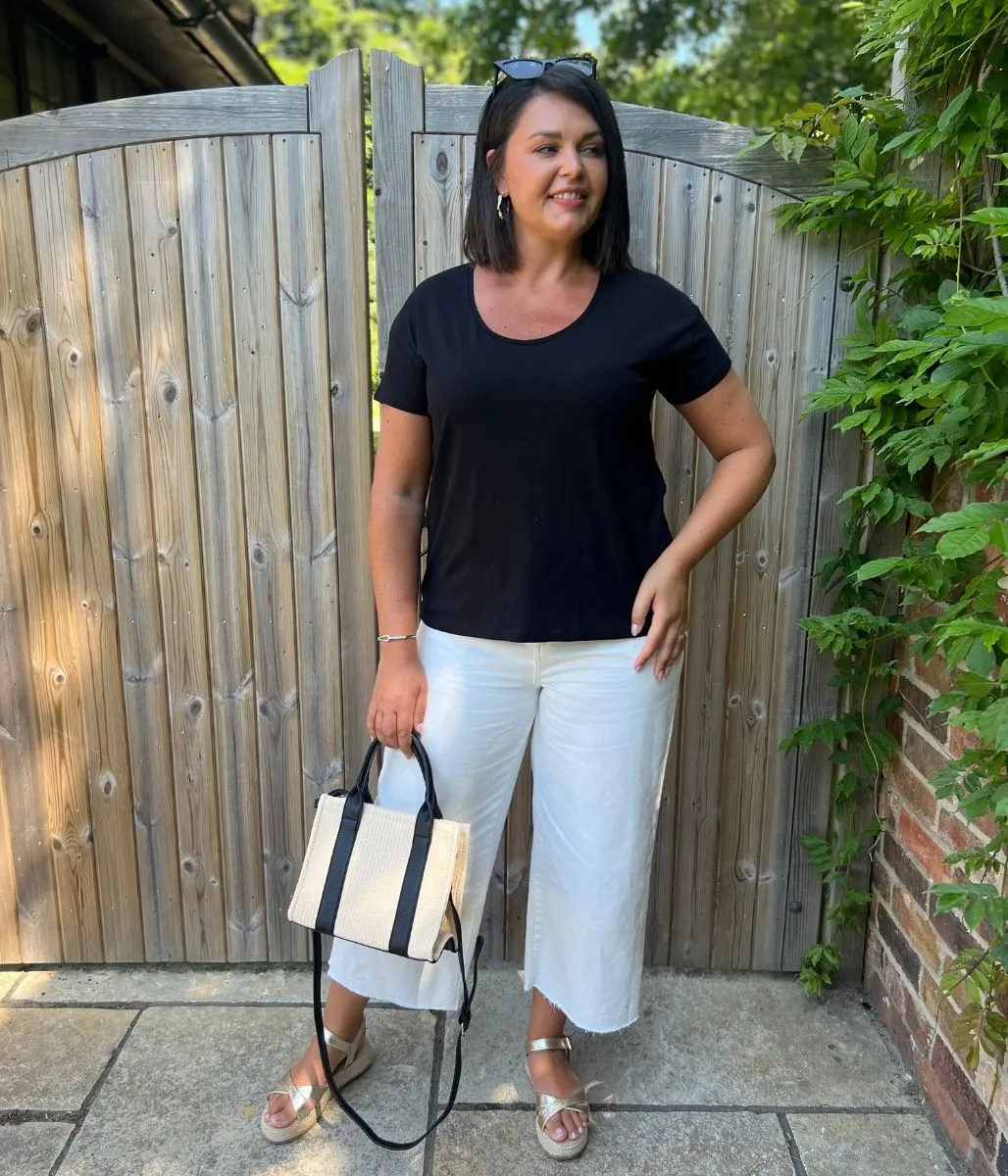 Black Basic Scoop Neck Tee Easy Fit