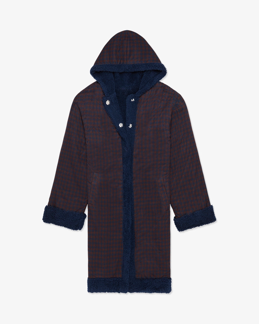 Sherpa Lined Hooded Herringbone Overcoat Buttery Soft Handfeel