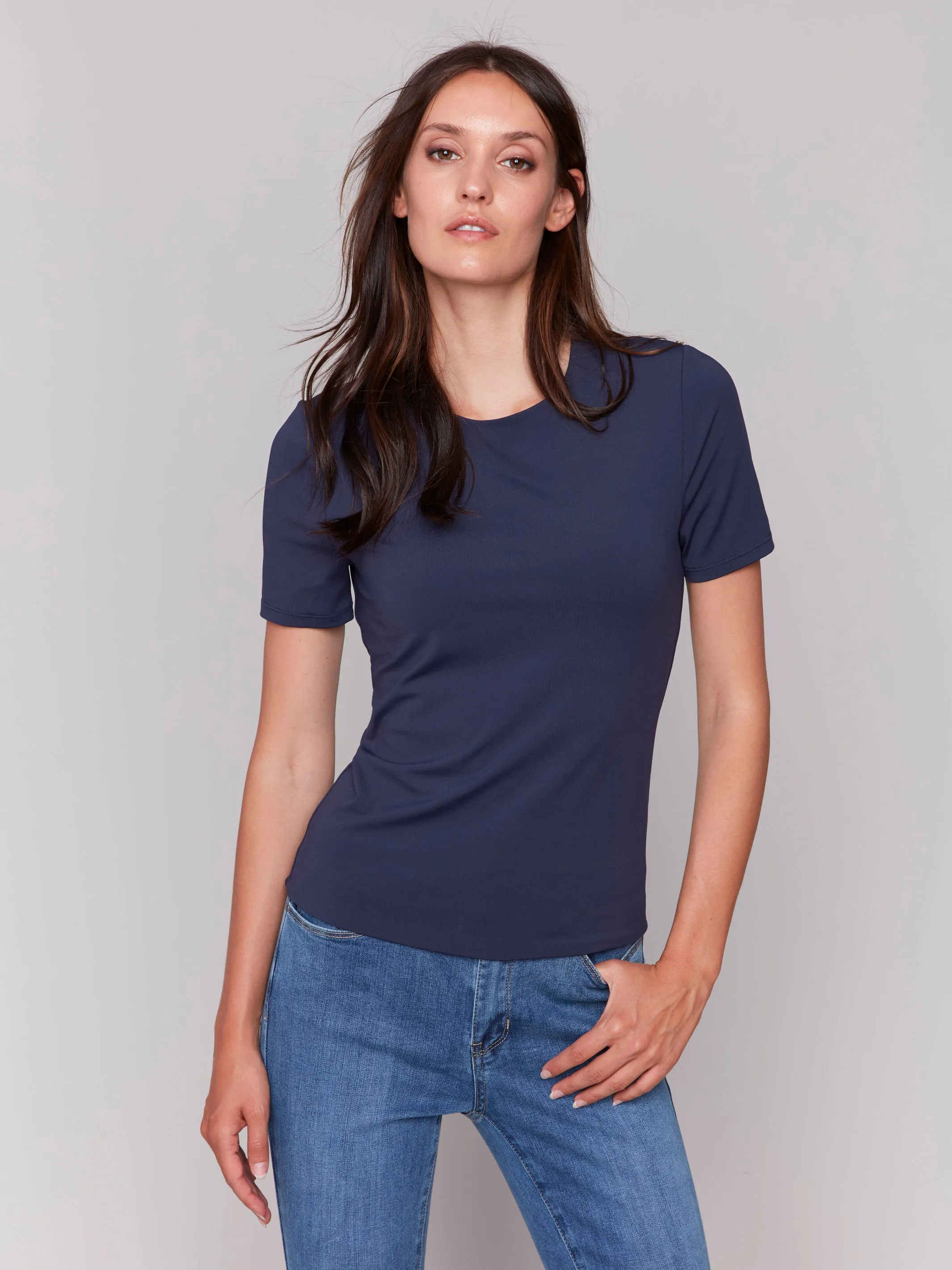 Hydrophobic Surface Treatment Midweight Four Way Stretch Short-Sleeved Super Stretch Top - Navy