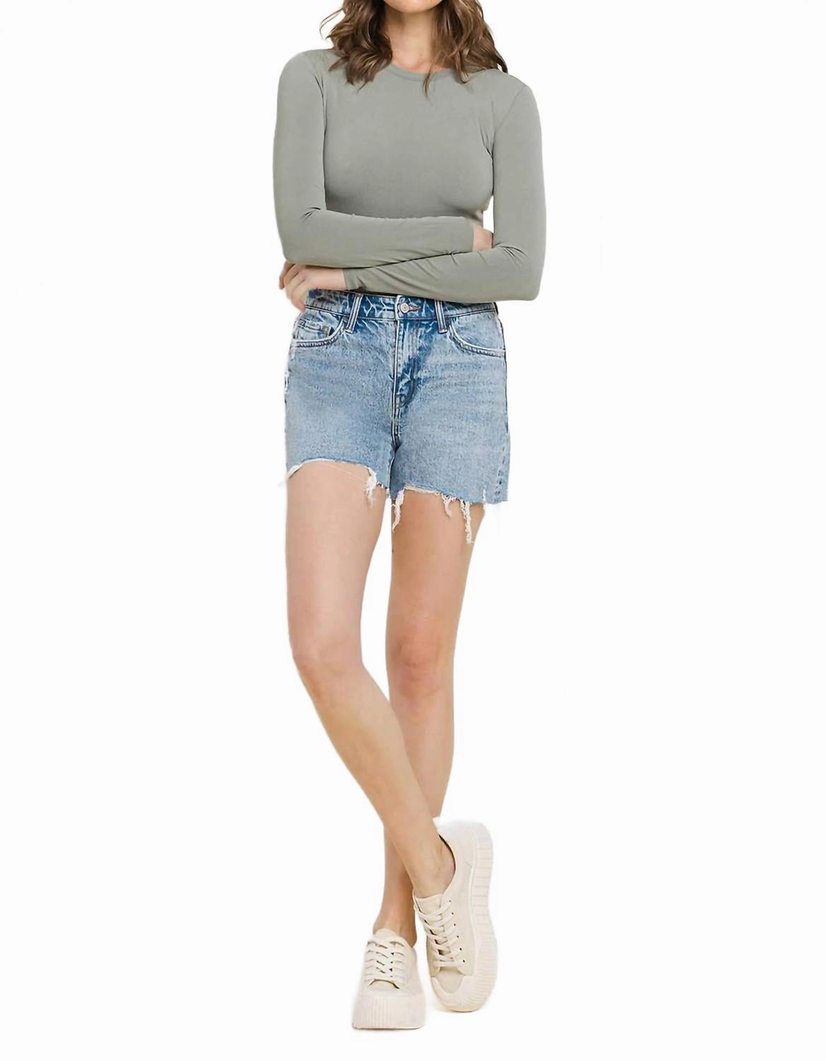 Water Resistant Finish High Rise Raw Hem Shorts In Moon Goddess