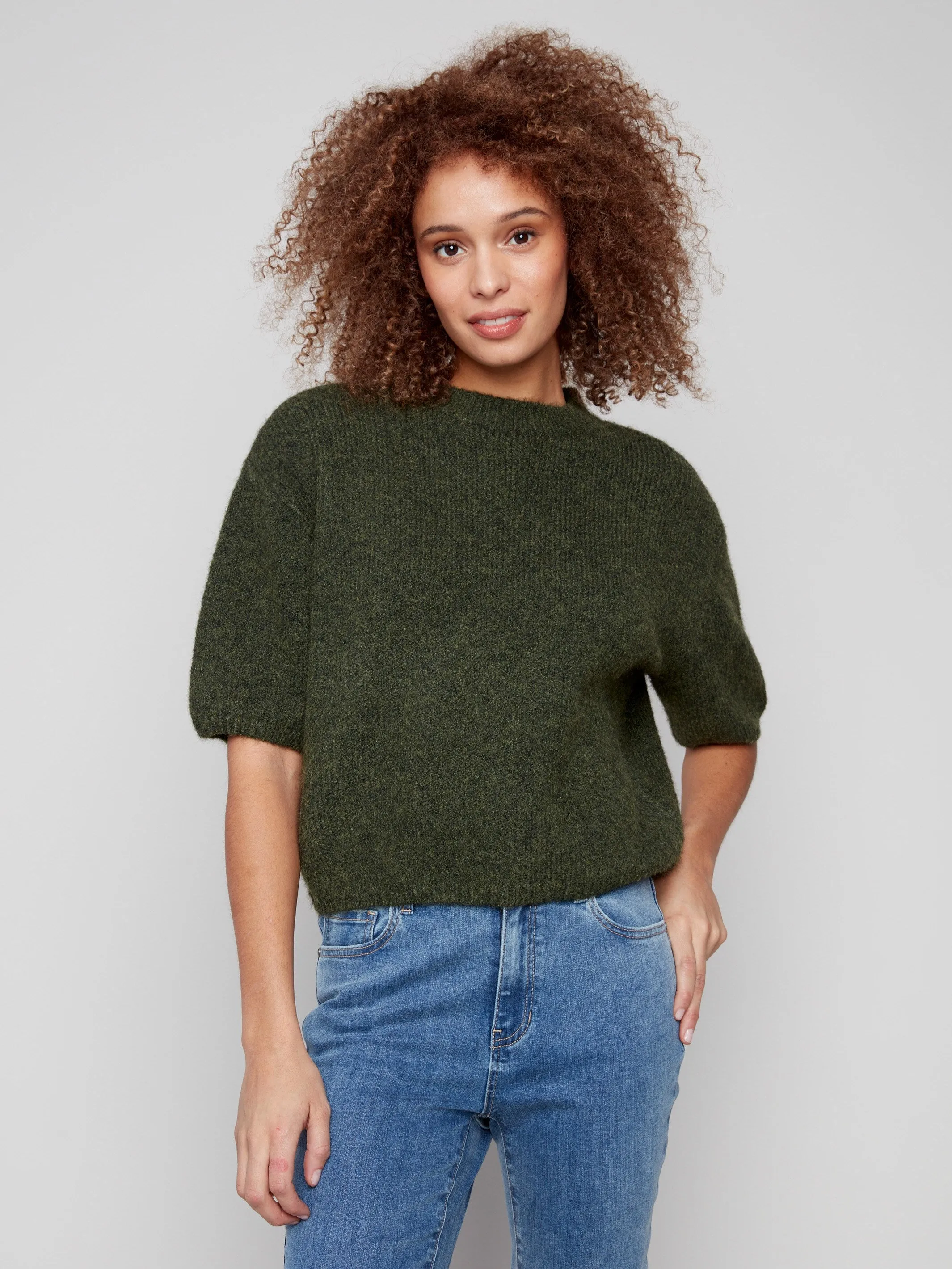 Balloon Elbow Sleeve Knit Sweater - Spruce Comfort Wear Fit