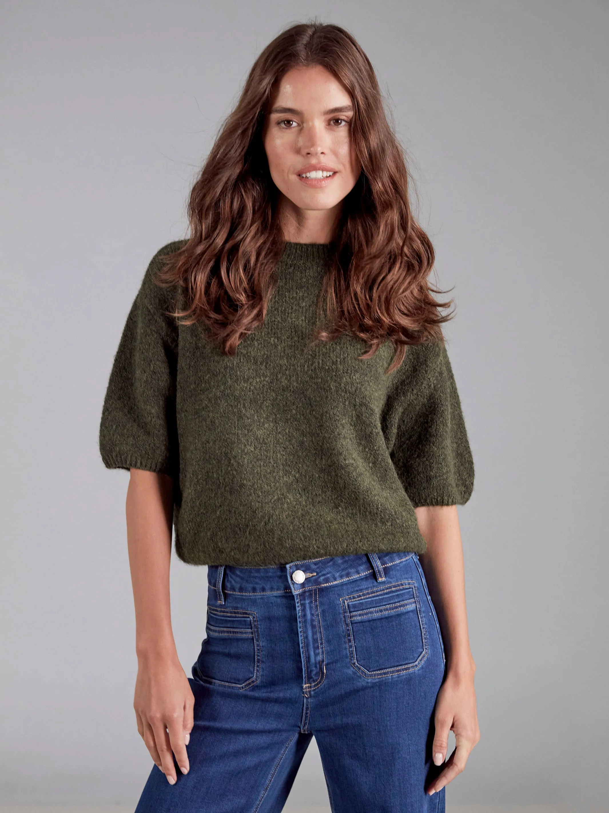 Balloon Elbow Sleeve Knit Sweater - Spruce Modern Style Trend