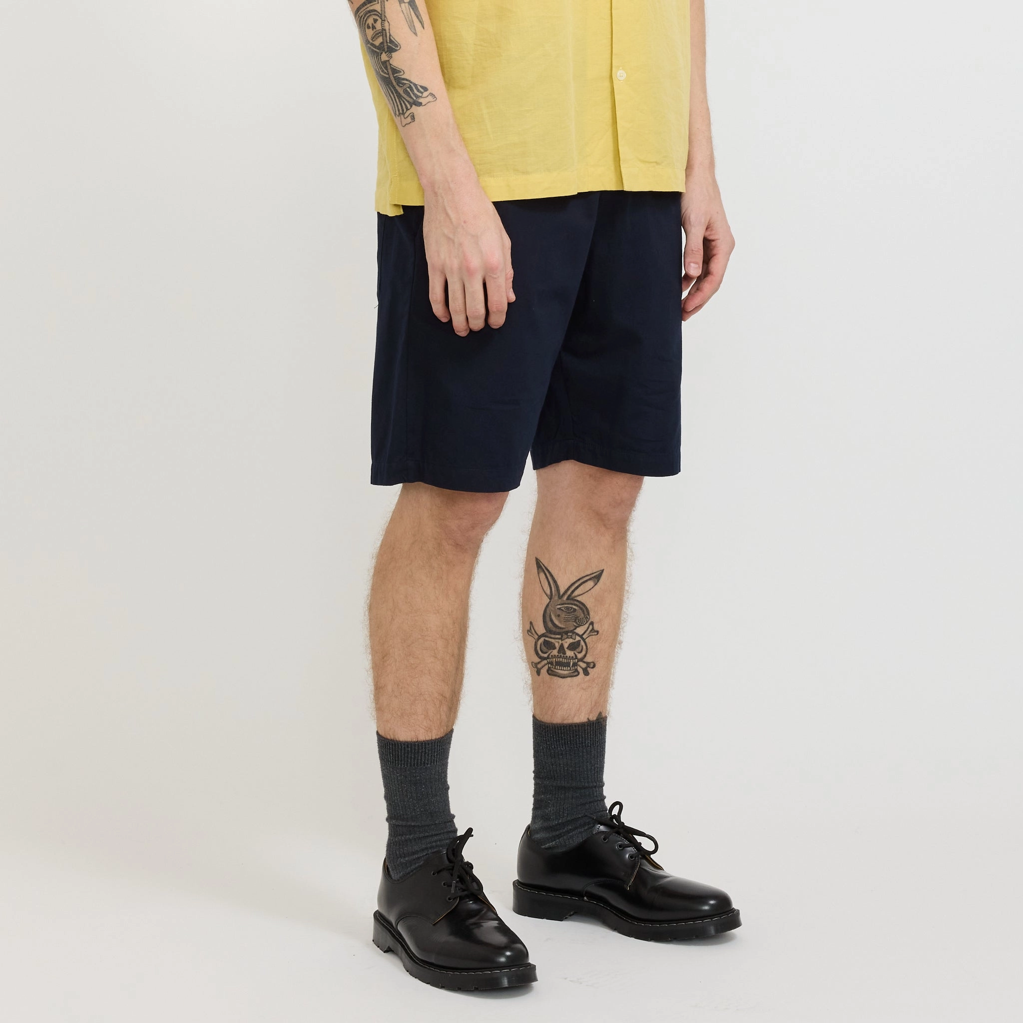 suede look Shock Dispersing Architecture Simple Short Military Cotton Navy