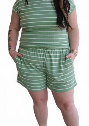 Simple Times Faye Shorts In Sage/white Breathable Material Travel Style