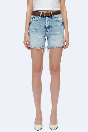 Bella High Rise Button Fly Distressed Denim Shorts In Sky Light Durable Material Summer essentials