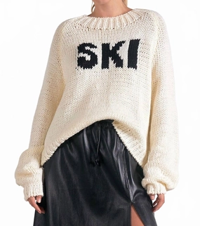 Ski Knit Crewneck Sweater In Off White Ventilated Underarm Lightweight Comfort