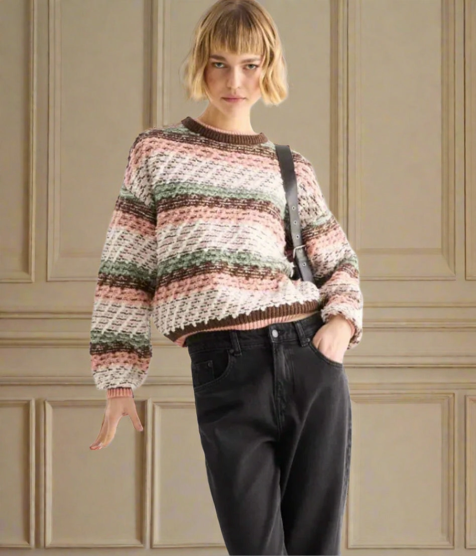 Layering Fashion Pink Textured Patterned Jumper