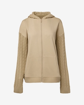 Soft Layers Cable Knit Sleeve Zip Up Hoodie