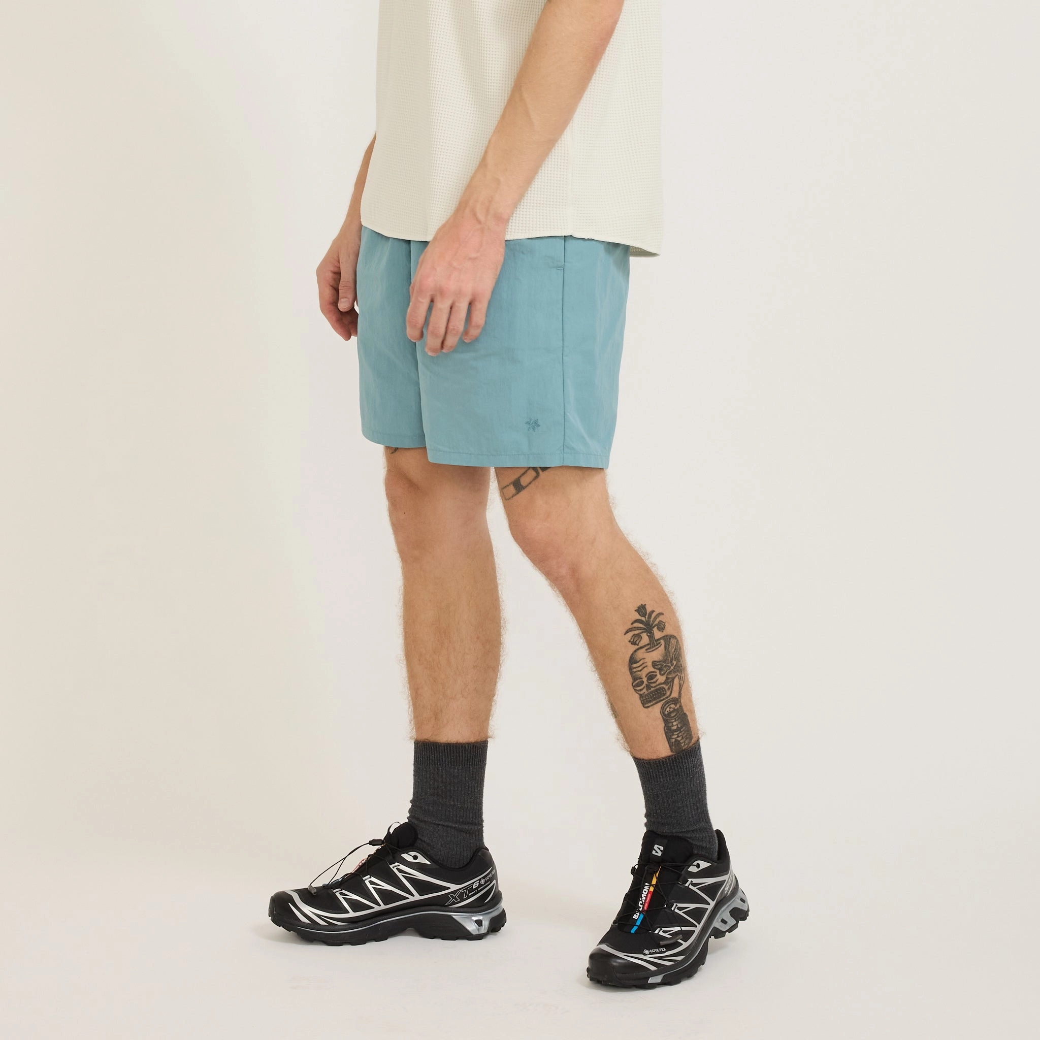 Nylon Shorts Smoke Aqua Layered Panel Design
