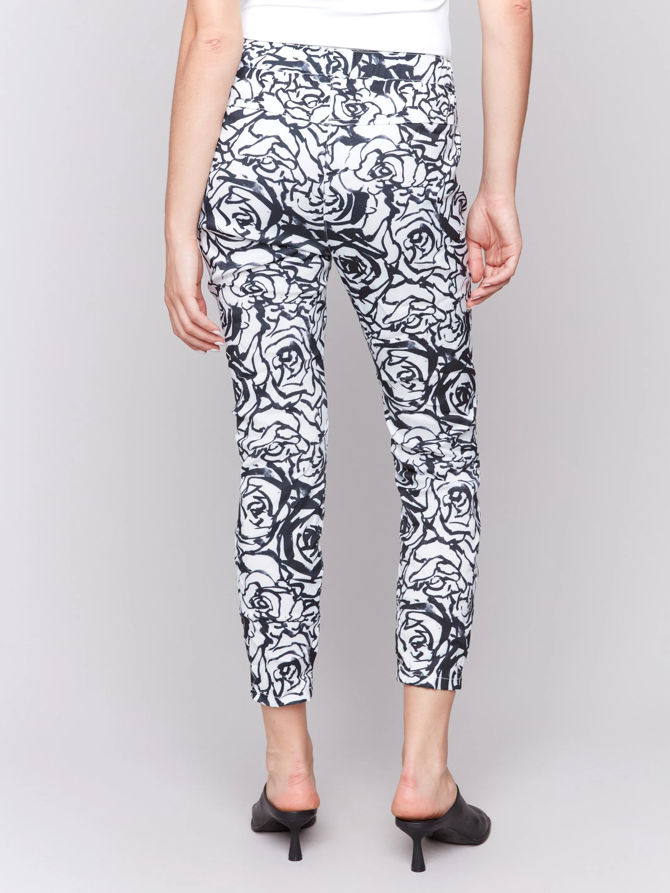 Printed Crinkle Jogger Pants - Black & Cream Casual Stretch Wear ComfortFit