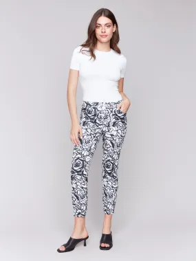 Cozy Style Comfy Flex Printed Crinkle Jogger Pants - Black & Cream