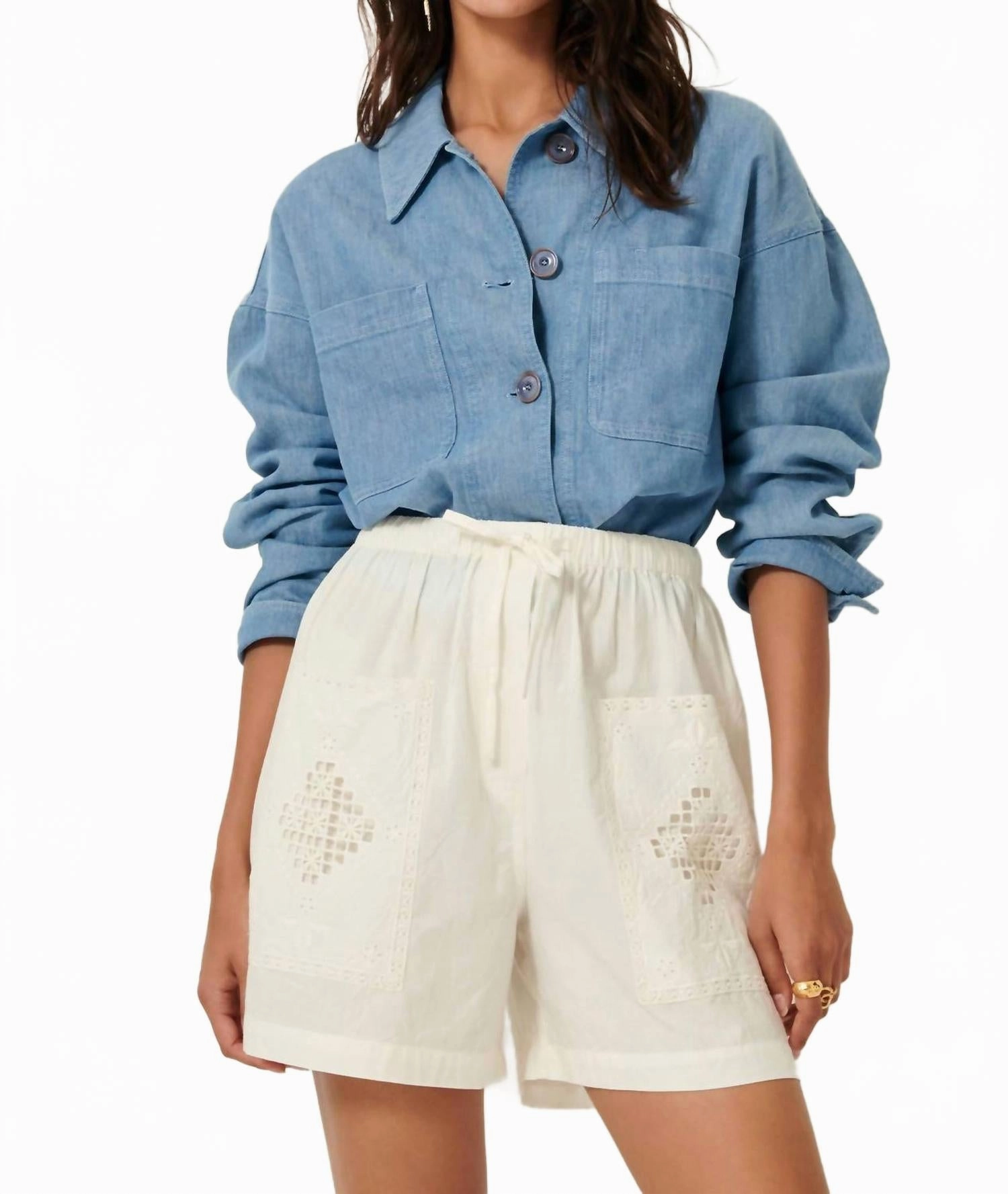 denim alternative No Slip Waistband Hyogoni High Waist Shorts In Beige