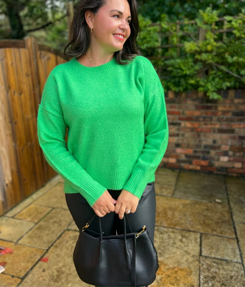 Breathable Stretch Fit Green Crew Neck Classic Jumper