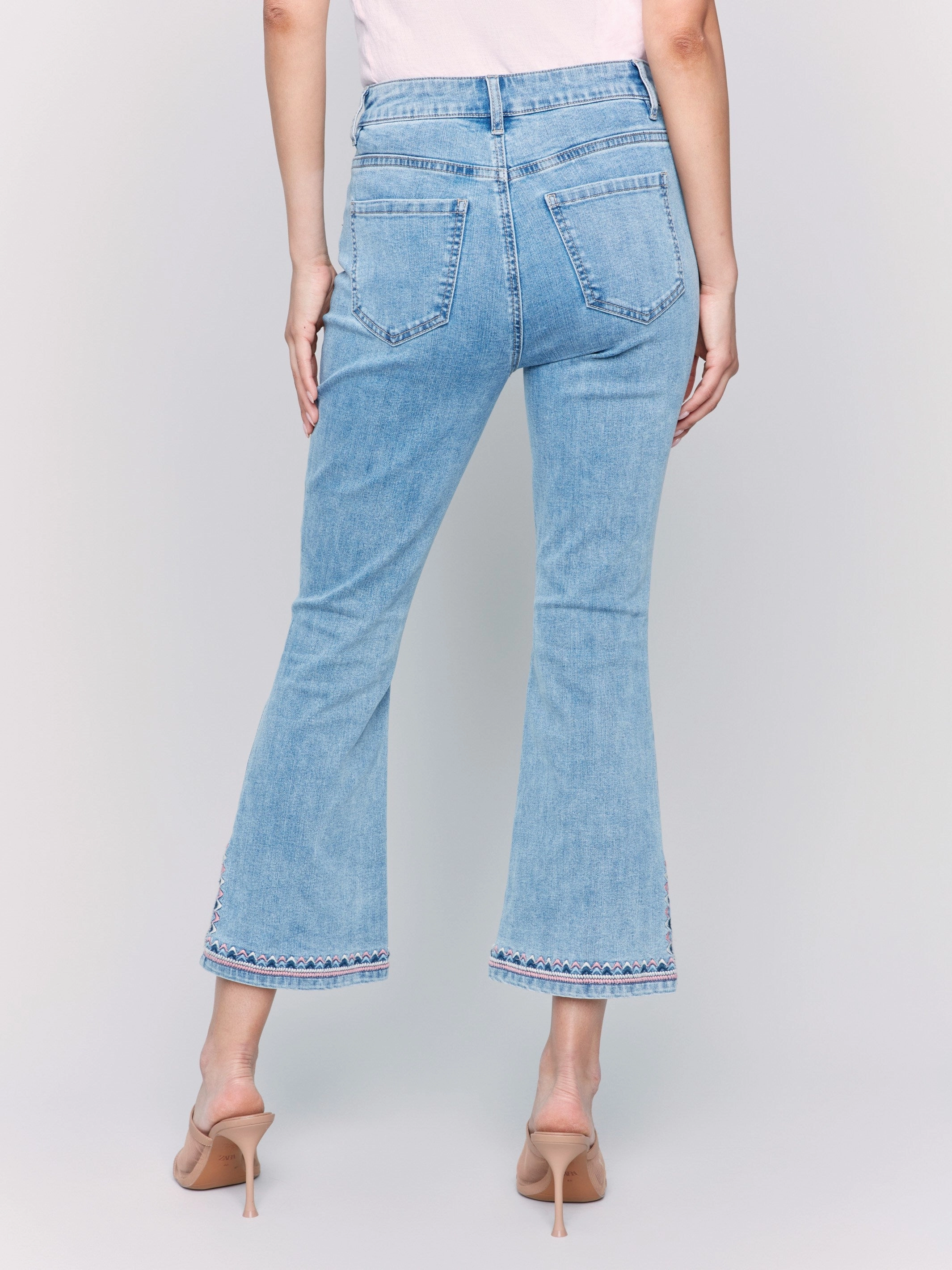 Cropped Bootcut Jeans with Embroidered Side Slit - Light Blue Traveler Gear Summer Vibes Fashion Lover All Day Wear